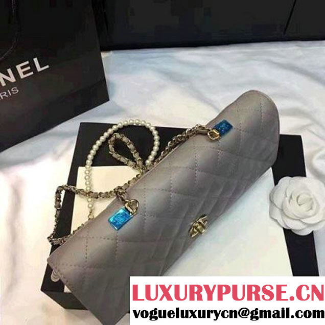 Chanel Quilting Lambskin With Pearl Chain Flap Bag A98571 Gray 2016 (1A145-6112829 )