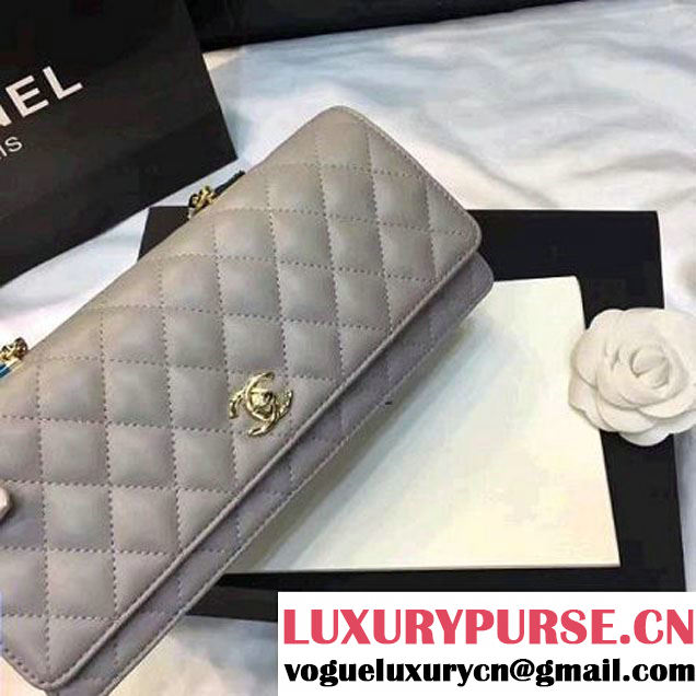 Chanel Quilting Lambskin With Pearl Chain Flap Bag A98571 Gray 2016 (1A145-6112829 )