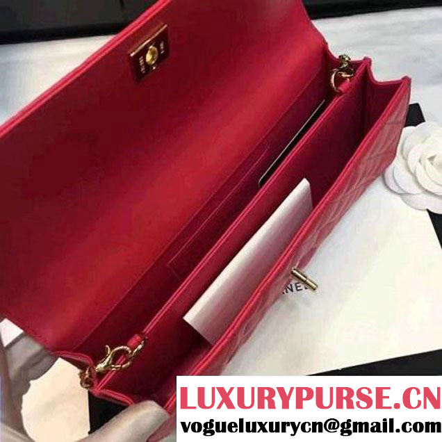 Chanel Quilting Lambskin With Pearl Chain Flap Bag A98571 Red 2016 (1A145-6112830 )