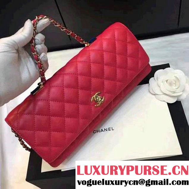 Chanel Quilting Lambskin With Pearl Chain Flap Bag A98571 Red 2016 (1A145-6112830 )