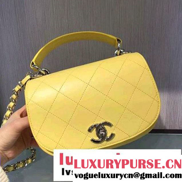 Chanel Calfskin Coco Flap Small Messenger Bag With Handle Yellow 2016 (2A143-6121316 )