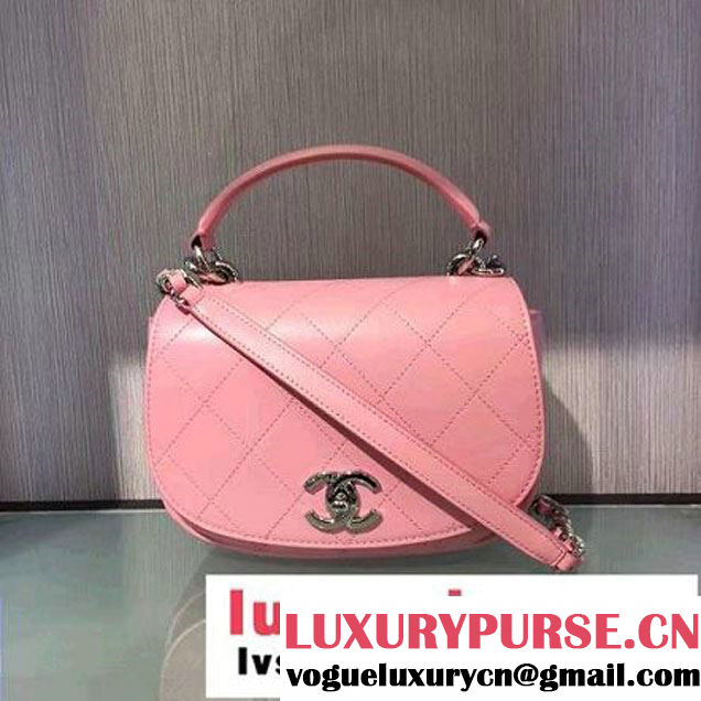 Chanel Calfskin Coco Flap Small Messenger Bag With Handle Pink 2016 (2A143-6121317 )