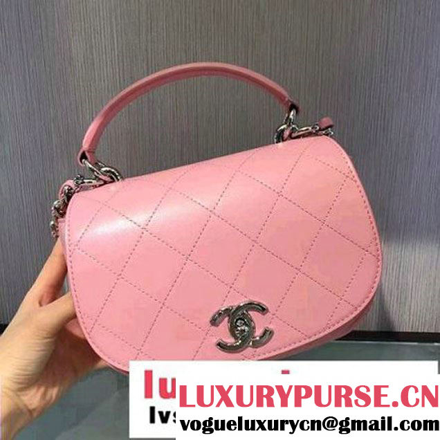 Chanel Calfskin Coco Flap Small Messenger Bag With Handle Pink 2016 (2A143-6121317 )