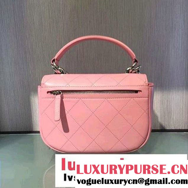 Chanel Calfskin Coco Flap Small Messenger Bag With Handle Pink 2016 (2A143-6121317 )