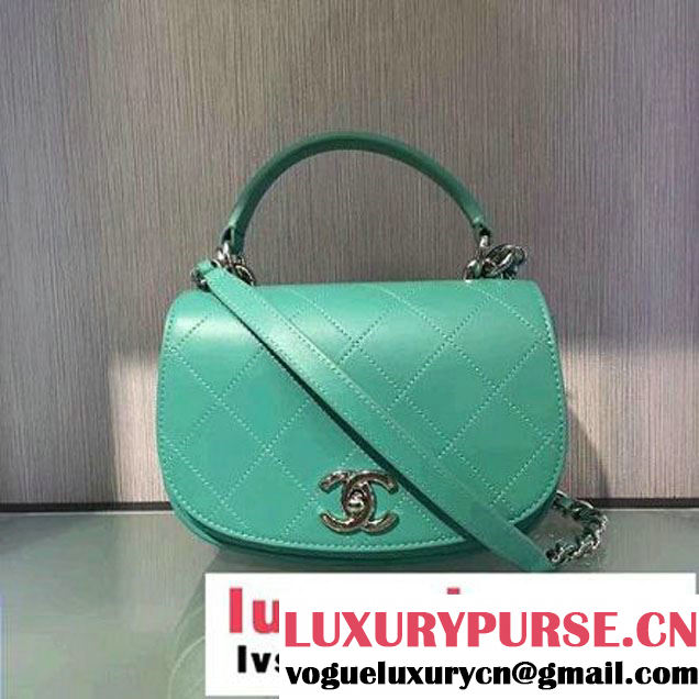 Chanel Calfskin Coco Flap Small Messenger Bag With Handle Aqua Green 2016 (2A143-6121318 )