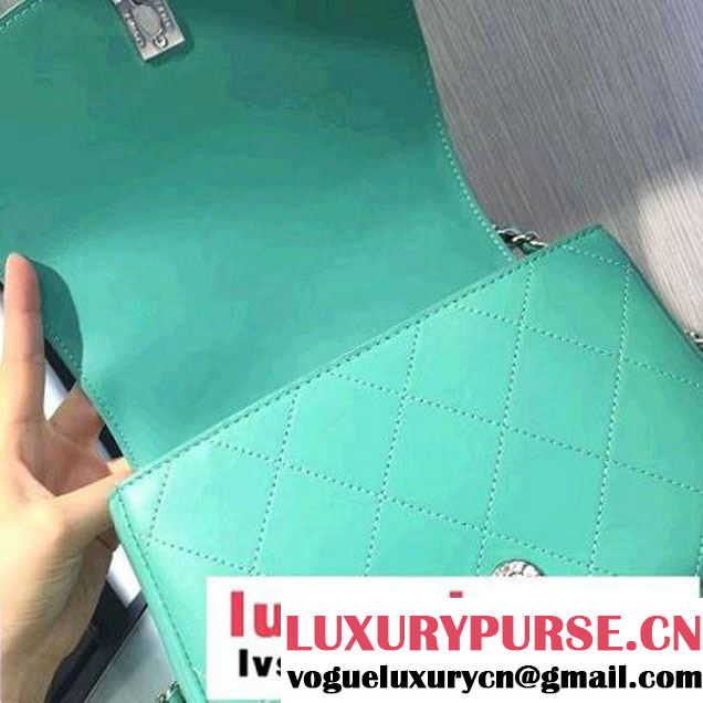Chanel Calfskin Coco Flap Small Messenger Bag With Handle Aqua Green 2016 (2A143-6121318 )