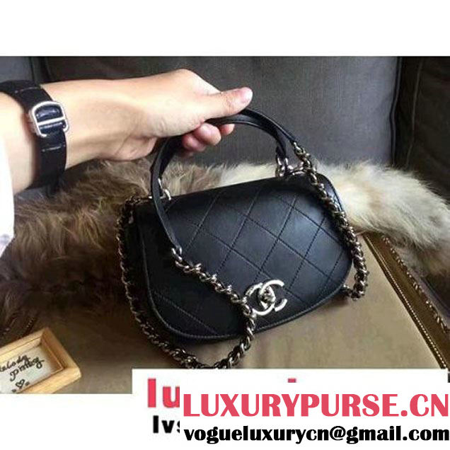 Chanel Calfskin Coco Flap Small Messenger Bag With Handle Black 2016 (2A143-6121319 )