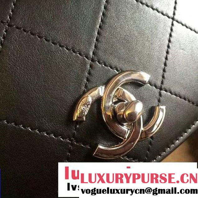 Chanel Calfskin Coco Flap Small Messenger Bag With Handle Black 2016 (2A143-6121319 )