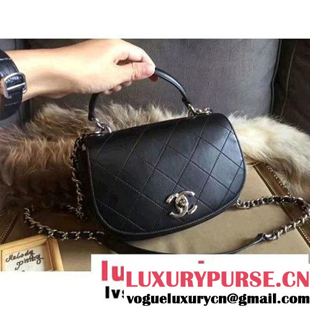 Chanel Calfskin Coco Flap Small Messenger Bag With Handle Black 2016 (2A143-6121319 )