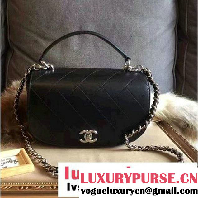 Chanel Calfskin Coco Flap Medium Messenger Bag With Handle Black 2016 (2A143-6121320 )