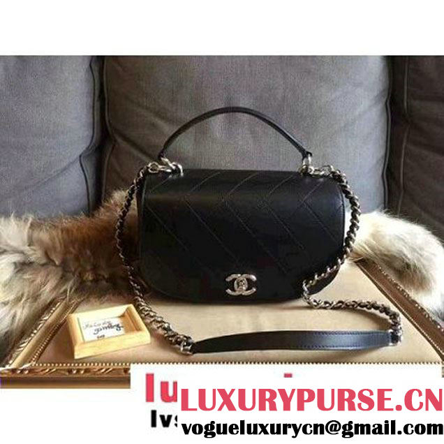 Chanel Calfskin Coco Flap Medium Messenger Bag With Handle Black 2016 (2A143-6121320 )