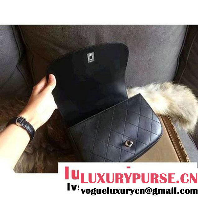 Chanel Calfskin Coco Flap Medium Messenger Bag With Handle Black 2016 (2A143-6121320 )