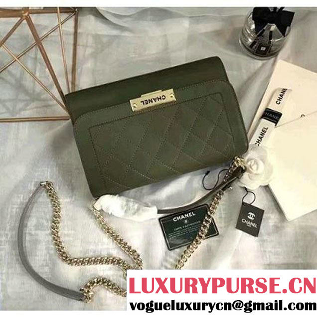 Chanel Label Click Top Handle Medium Flap Bag A93702 Army Green 2017 (KN-6122615 )