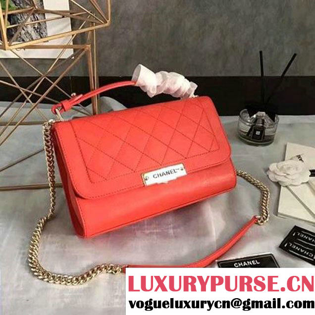 Chanel Label Click Top Handle Medium Flap Bag A93702 Fuchsia 2017 (KN-6122618 )