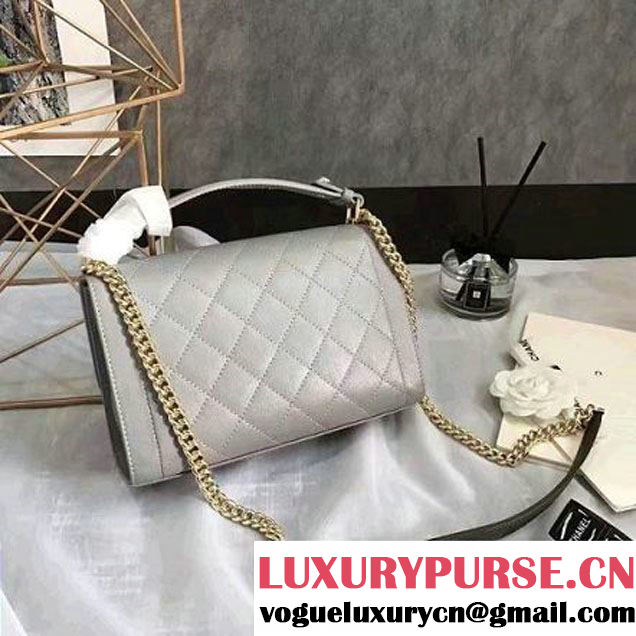 Chanel Label Click Top Handle Medium Flap Bag A93702 Gray 2017 (KN-6122619 )