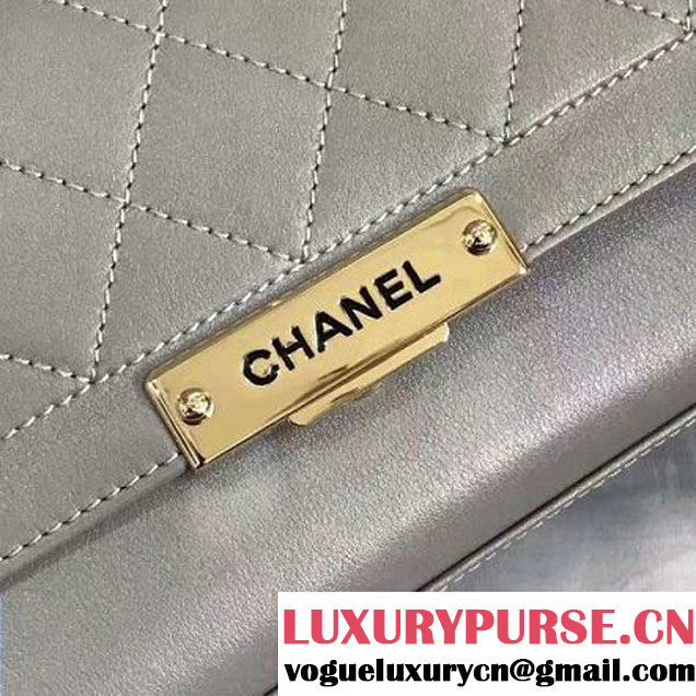 Chanel Label Click Top Handle Medium Flap Bag A93702 Gray 2017 (KN-6122619 )