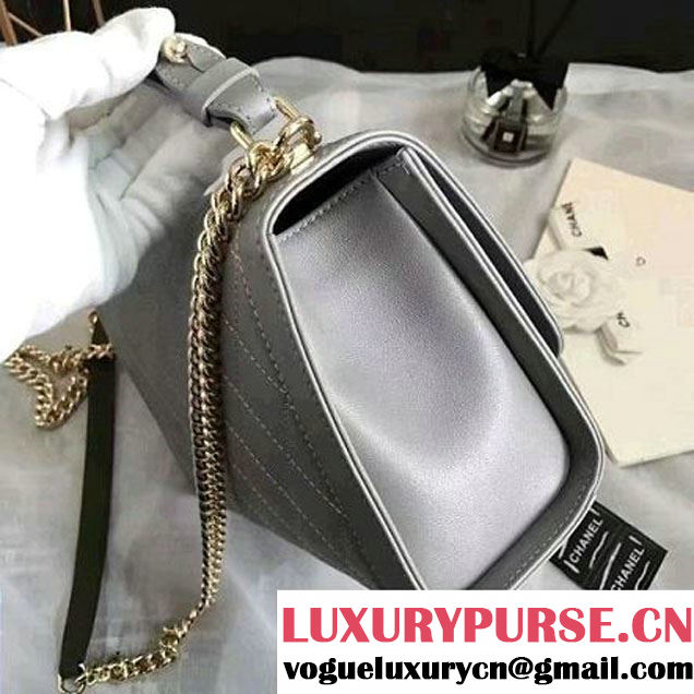 Chanel Label Click Top Handle Medium Flap Bag A93702 Gray 2017 (KN-6122619 )