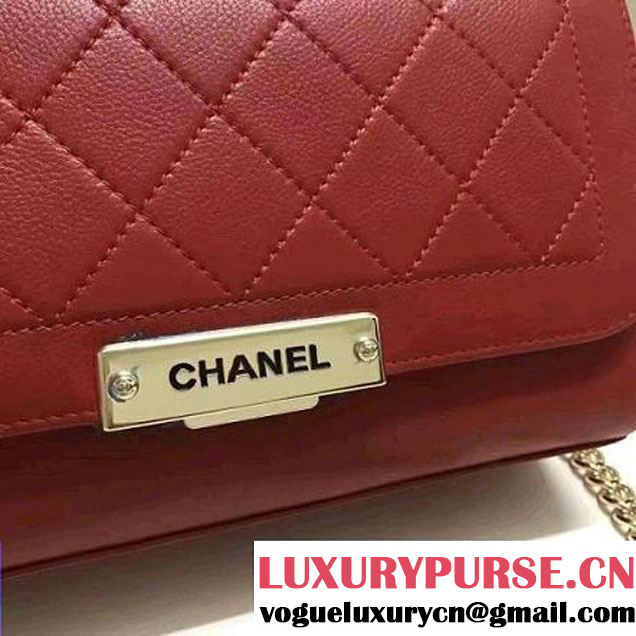 Chanel Label Click Top Handle Medium Flap Bag A93702 Red 2017 (2A058-6122620 )