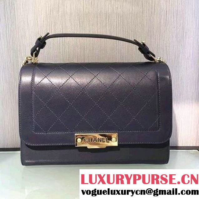 Chanel Label Click Top Handle Medium Flap Bag A93702 Deep Blue 2017 (2A143-6122621 )