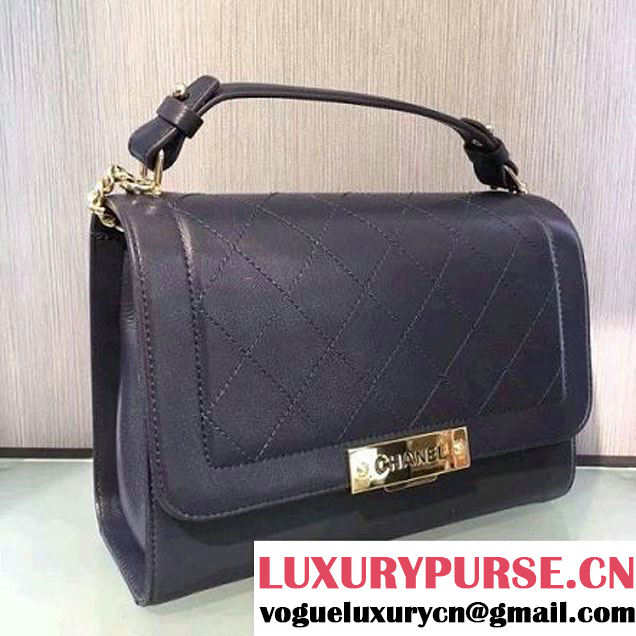 Chanel Label Click Top Handle Medium Flap Bag A93702 Deep Blue 2017 (2A143-6122621 )