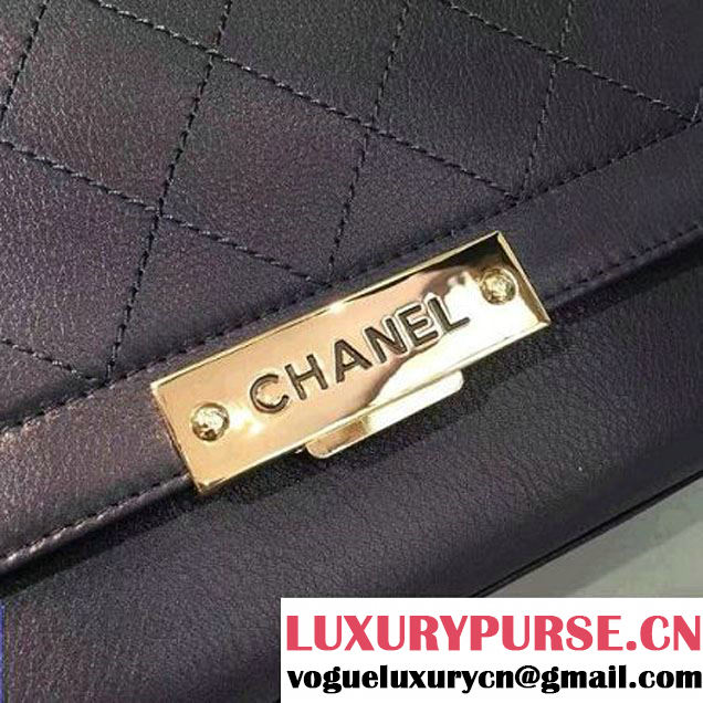 Chanel Label Click Top Handle Medium Flap Bag A93702 Deep Blue 2017 (2A143-6122621 )