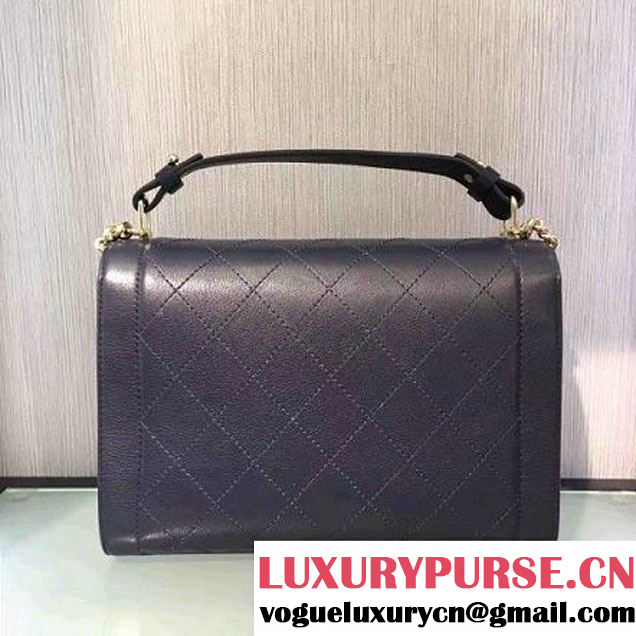 Chanel Label Click Top Handle Medium Flap Bag A93702 Deep Blue 2017 (2A143-6122621 )