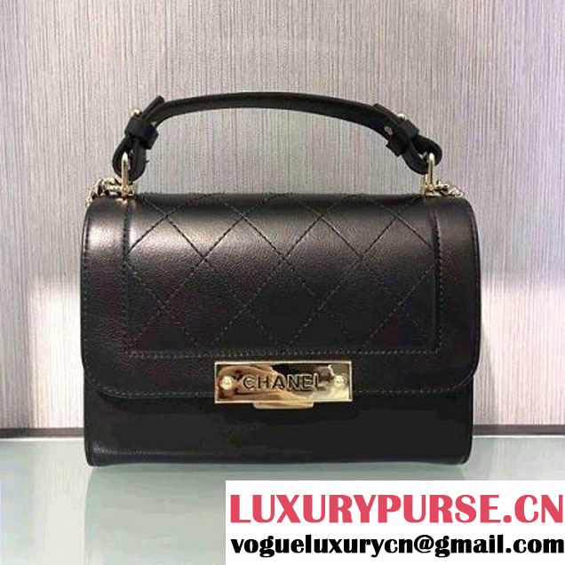 Chanel Label Click Top Handle Small Flap Bag A93701 Black 2017 (2A143-6122622 )