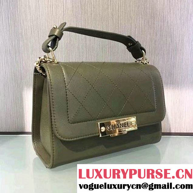 Chanel Label Click Top Handle Small Flap Bag A93701 Army Green 2017 (2A143-6122623 )