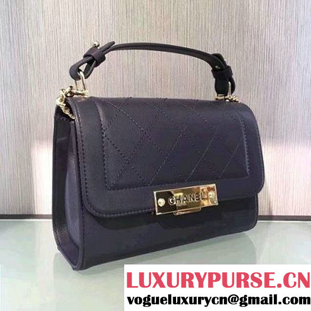 Chanel Label Click Top Handle Small Flap Bag A93701 Deep Blue 2017 (2A143-6122624 )