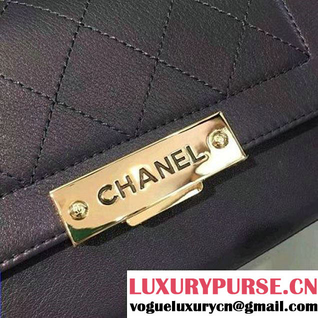 Chanel Label Click Top Handle Small Flap Bag A93701 Deep Blue 2017 (2A143-6122624 )