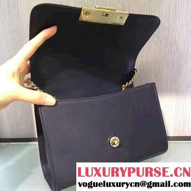 Chanel Label Click Top Handle Small Flap Bag A93701 Deep Blue 2017 (2A143-6122624 )