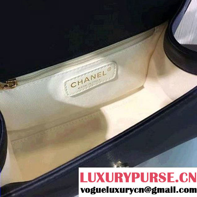 Chanel Label Click Top Handle Small Flap Bag A93701 Deep Blue 2017 (2A143-6122624 )