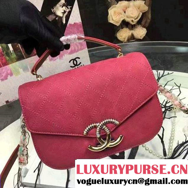 Chanel Grained Calfskin Flap Bag with Top Handle Fuchsia Cruise 2017 (Chanel-7010401 )