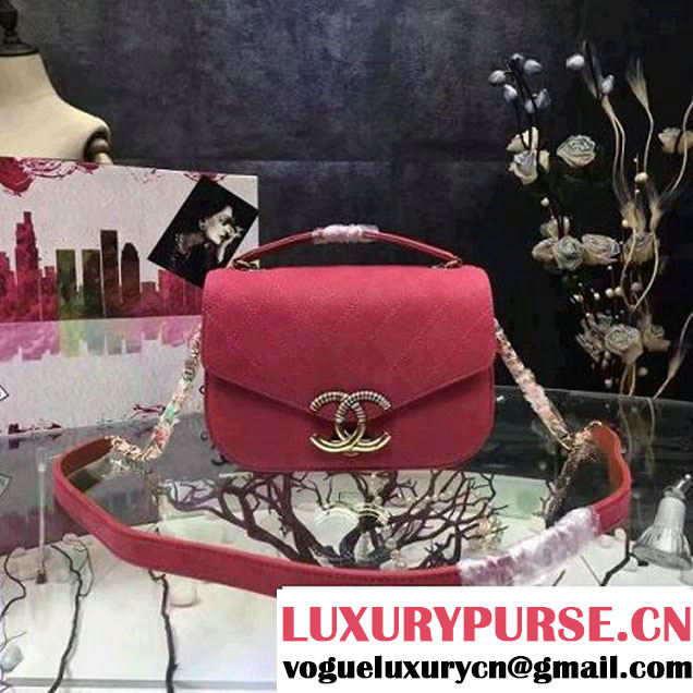 Chanel Grained Calfskin Flap Bag with Top Handle Fuchsia Cruise 2017 (Chanel-7010401 )