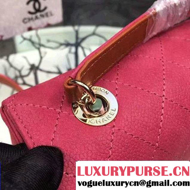 Chanel Grained Calfskin Flap Bag with Top Handle Fuchsia Cruise 2017 (Chanel-7010401 )