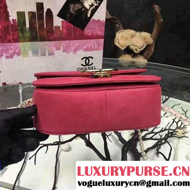 Chanel Grained Calfskin Flap Bag with Top Handle Fuchsia Cruise 2017 (Chanel-7010401 )