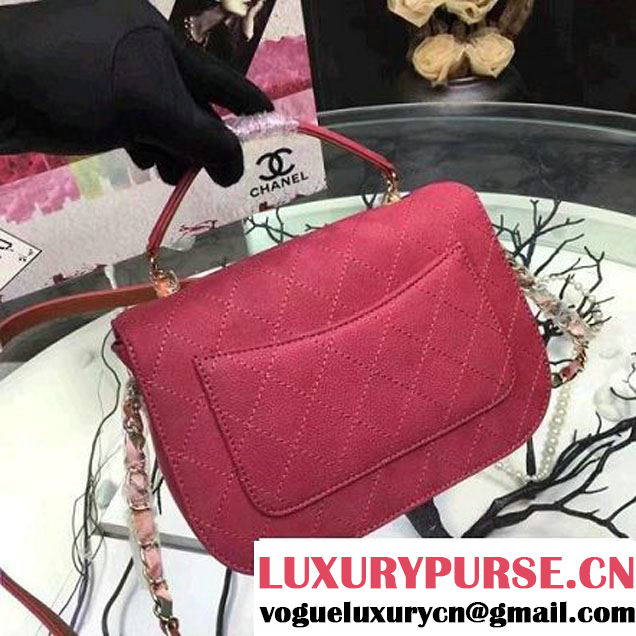 Chanel Grained Calfskin Flap Bag with Top Handle Fuchsia Cruise 2017 (Chanel-7010401 )