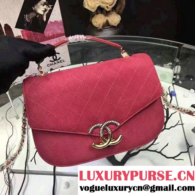 Chanel Grained Calfskin Medium Flap Bag with Top Handle Fuchsia Cruise 2017 (Chanel-7010402 )