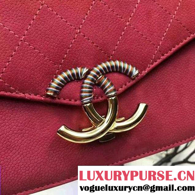 Chanel Grained Calfskin Medium Flap Bag with Top Handle Fuchsia Cruise 2017 (Chanel-7010402 )