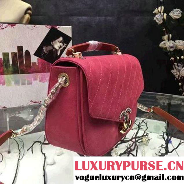 Chanel Grained Calfskin Medium Flap Bag with Top Handle Fuchsia Cruise 2017 (Chanel-7010402 )
