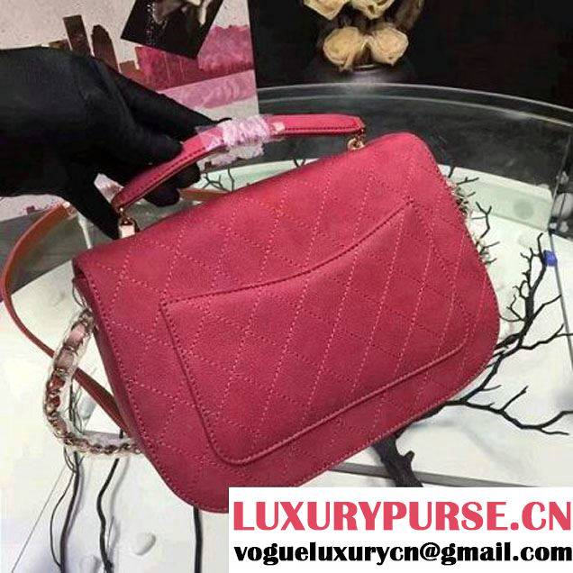 Chanel Grained Calfskin Medium Flap Bag with Top Handle Fuchsia Cruise 2017 (Chanel-7010402 )