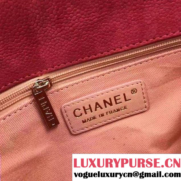 Chanel Grained Calfskin Medium Flap Bag with Top Handle Fuchsia Cruise 2017 (Chanel-7010402 )