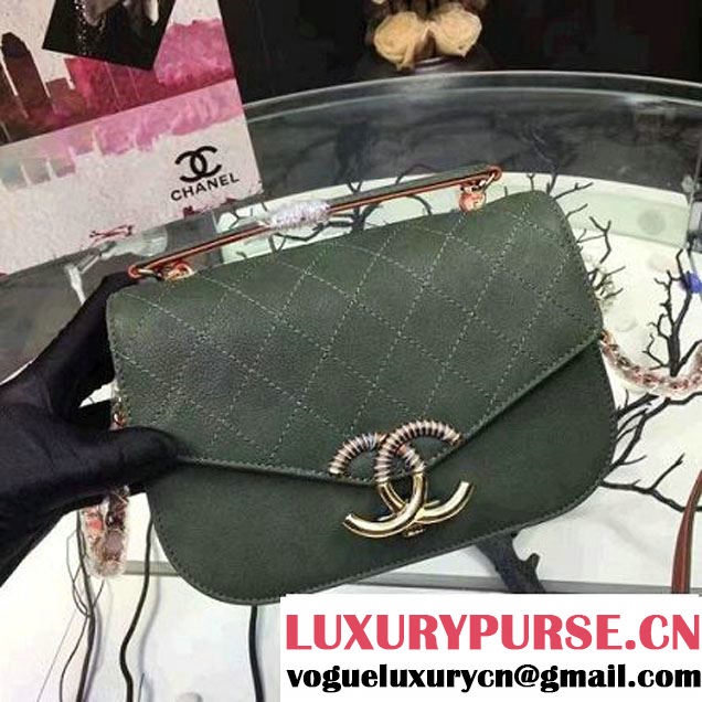 Chanel Grained Calfskin Flap Bag with Top Handle Green Cruise 2017 (Chanel-7010403 )