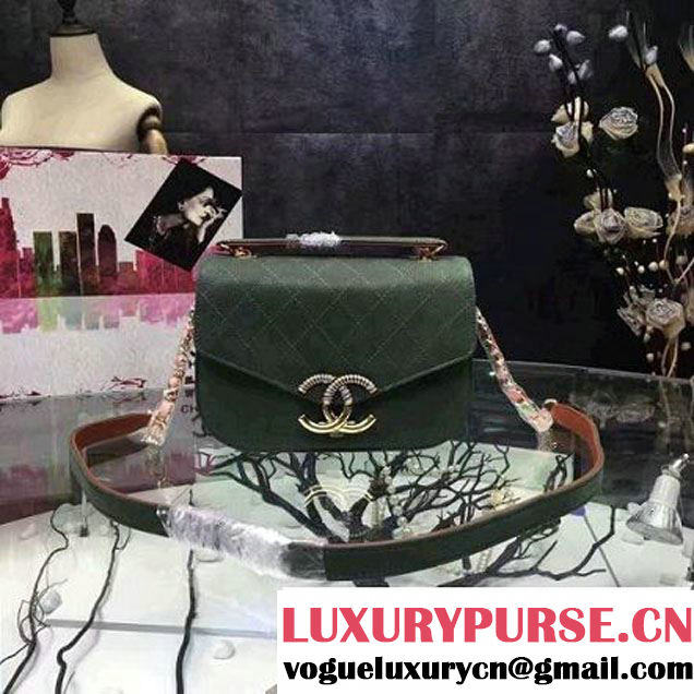 Chanel Grained Calfskin Flap Bag with Top Handle Green Cruise 2017 (Chanel-7010403 )