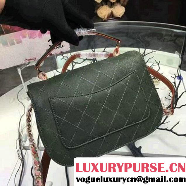 Chanel Grained Calfskin Flap Bag with Top Handle Green Cruise 2017 (Chanel-7010403 )