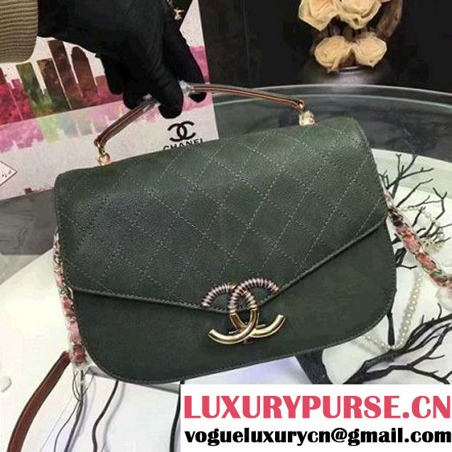 Chanel Grained Calfskin Medium Flap Bag with Top Handle Green Cruise 2017 (Chanel-7010404 )