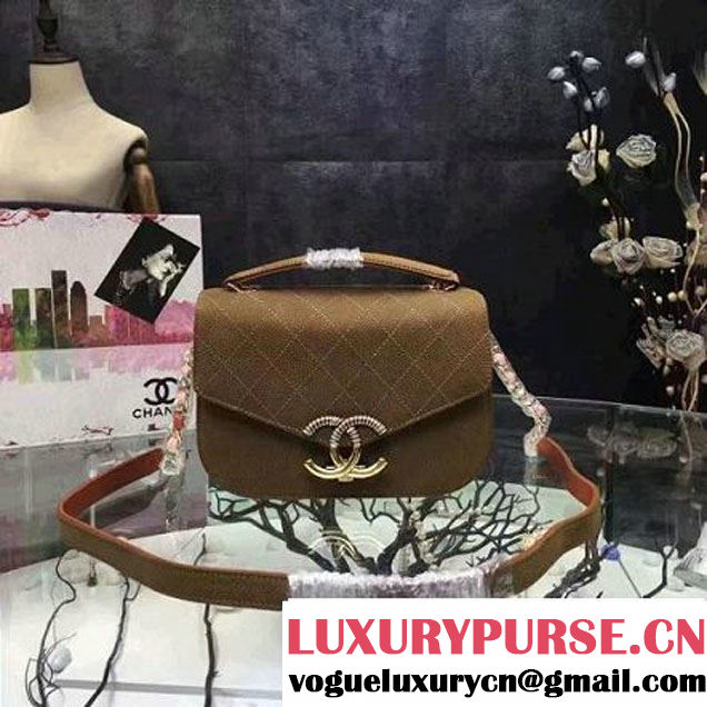 Chanel Grained Calfskin Flap Bag with Top Handle Brown Cruise 2017 (Chanel-7010405 )