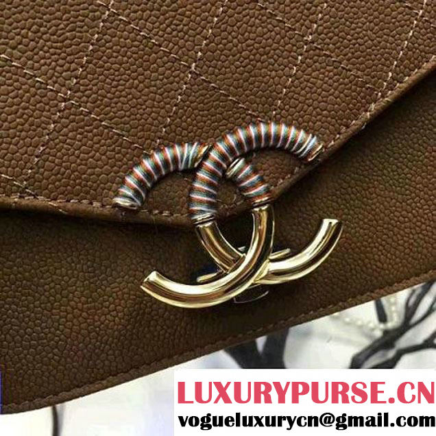 Chanel Grained Calfskin Flap Bag with Top Handle Brown Cruise 2017 (Chanel-7010405 )