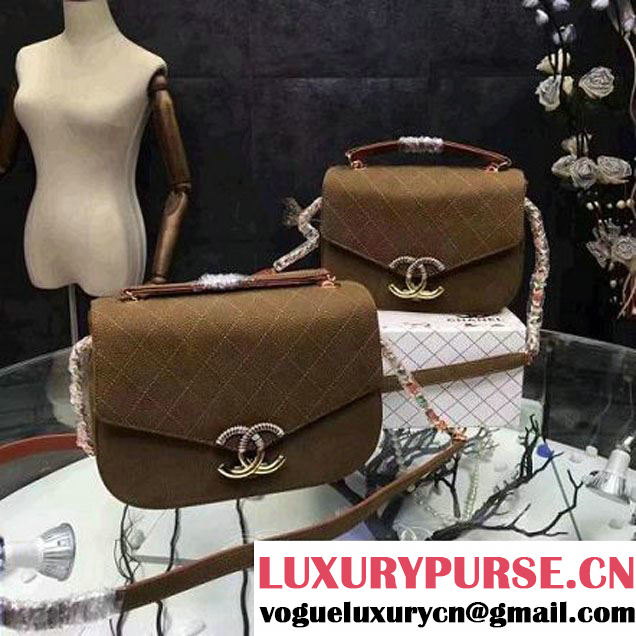 Chanel Grained Calfskin Medium Flap Bag with Top Handle Brown Cruise 2017 (Chanel-7010406 )