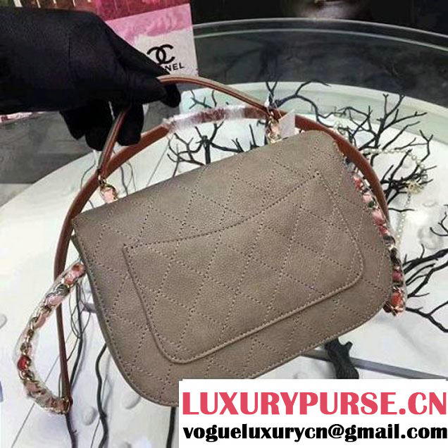 Chanel Grained Calfskin Flap Bag with Top Handle Gray Cruise 2017 (Chanel-7010407 )